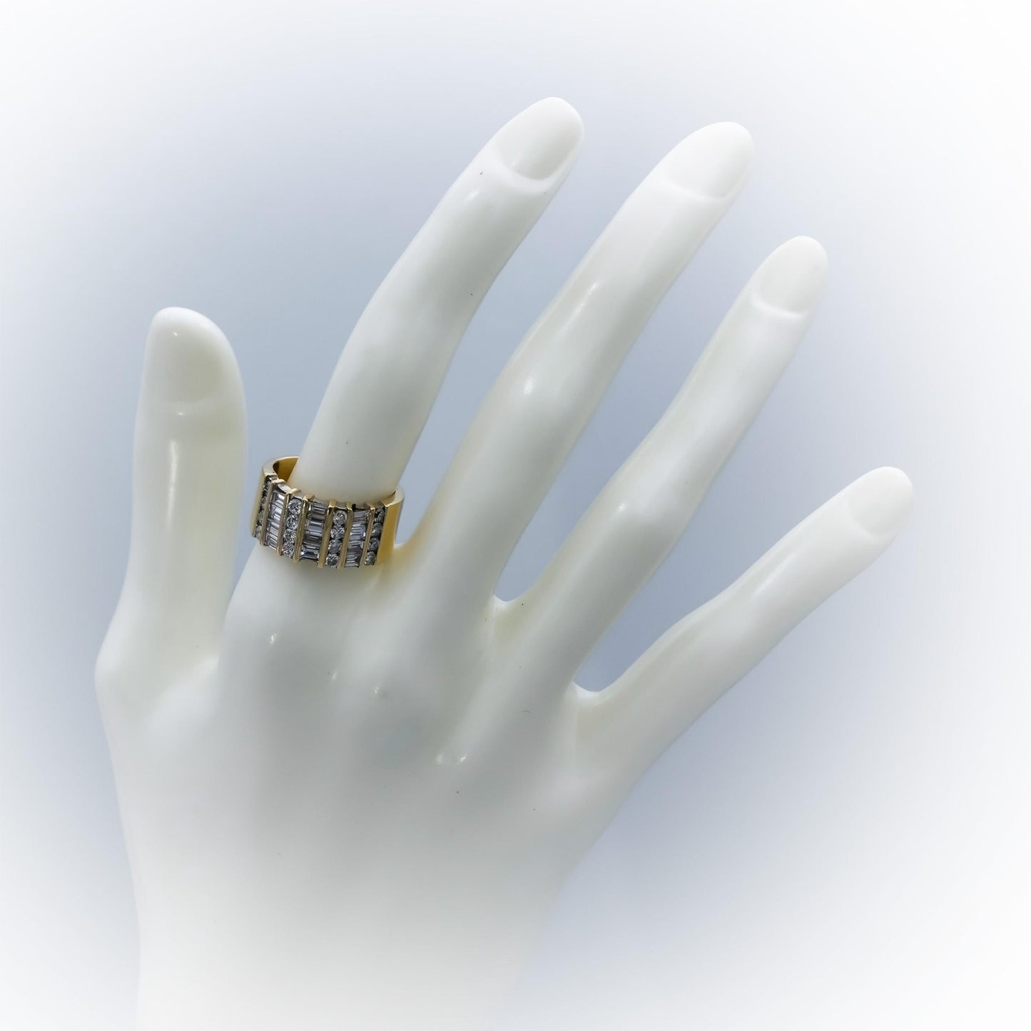 14k Yellow Gold Round and Baguette Cut Diamond Band Ring 1.50CT Size 6.75