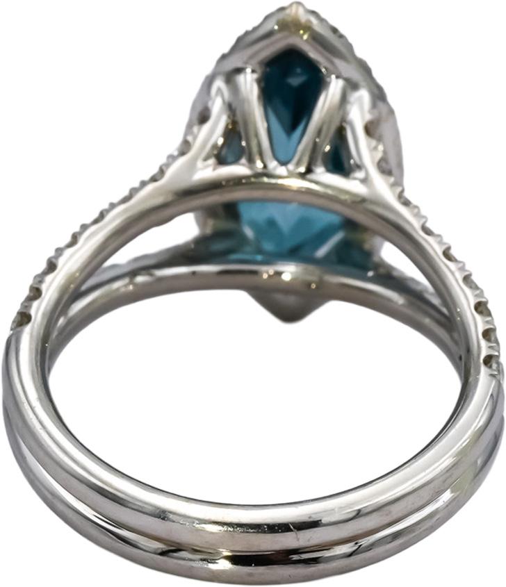 18k White Gold VS Round Diamond Marquise Topaz Cocktail Ring 4.09CT Size 6.5