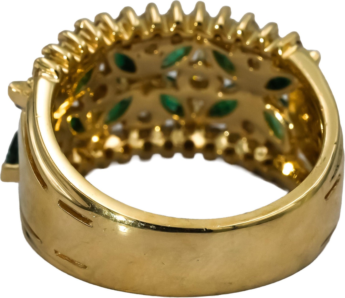 BH EFFY 14k Yellow Gold Diamond and Emerald Band Ring 0.88CT Size 7