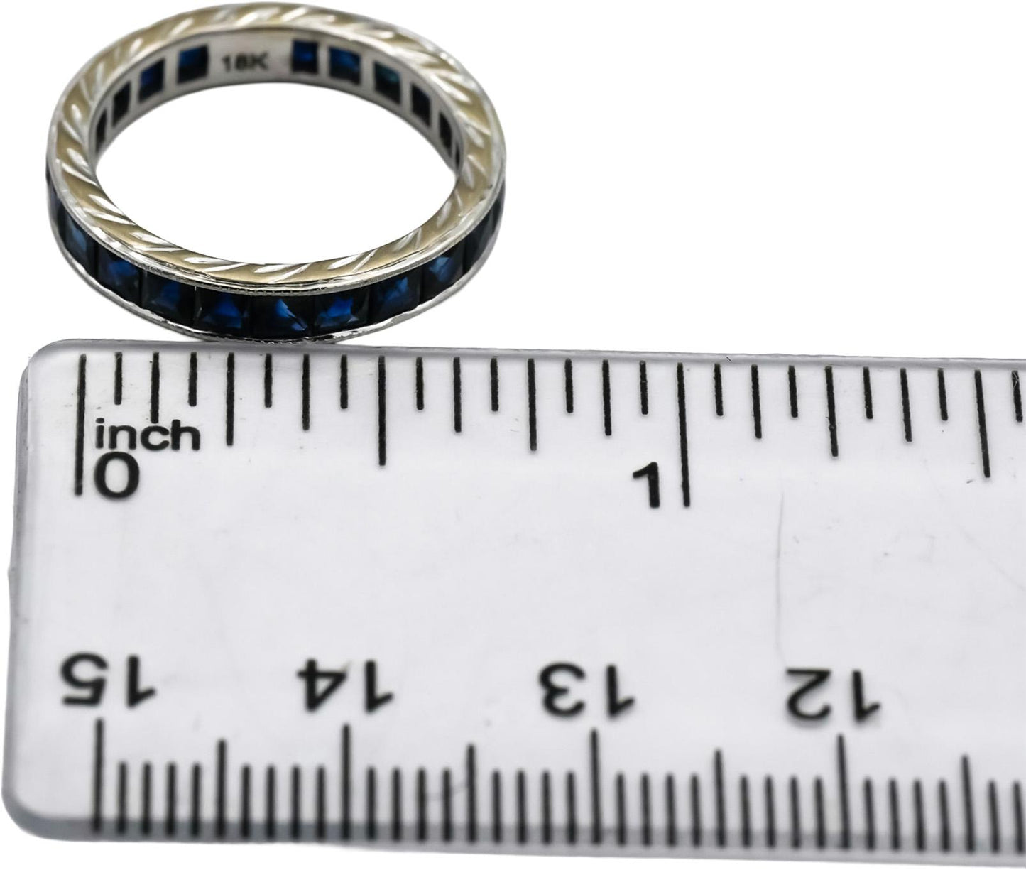 18k White Gold French Cut Sapphire Engraved Eternity Band Ring 2.75CT Size 5.25