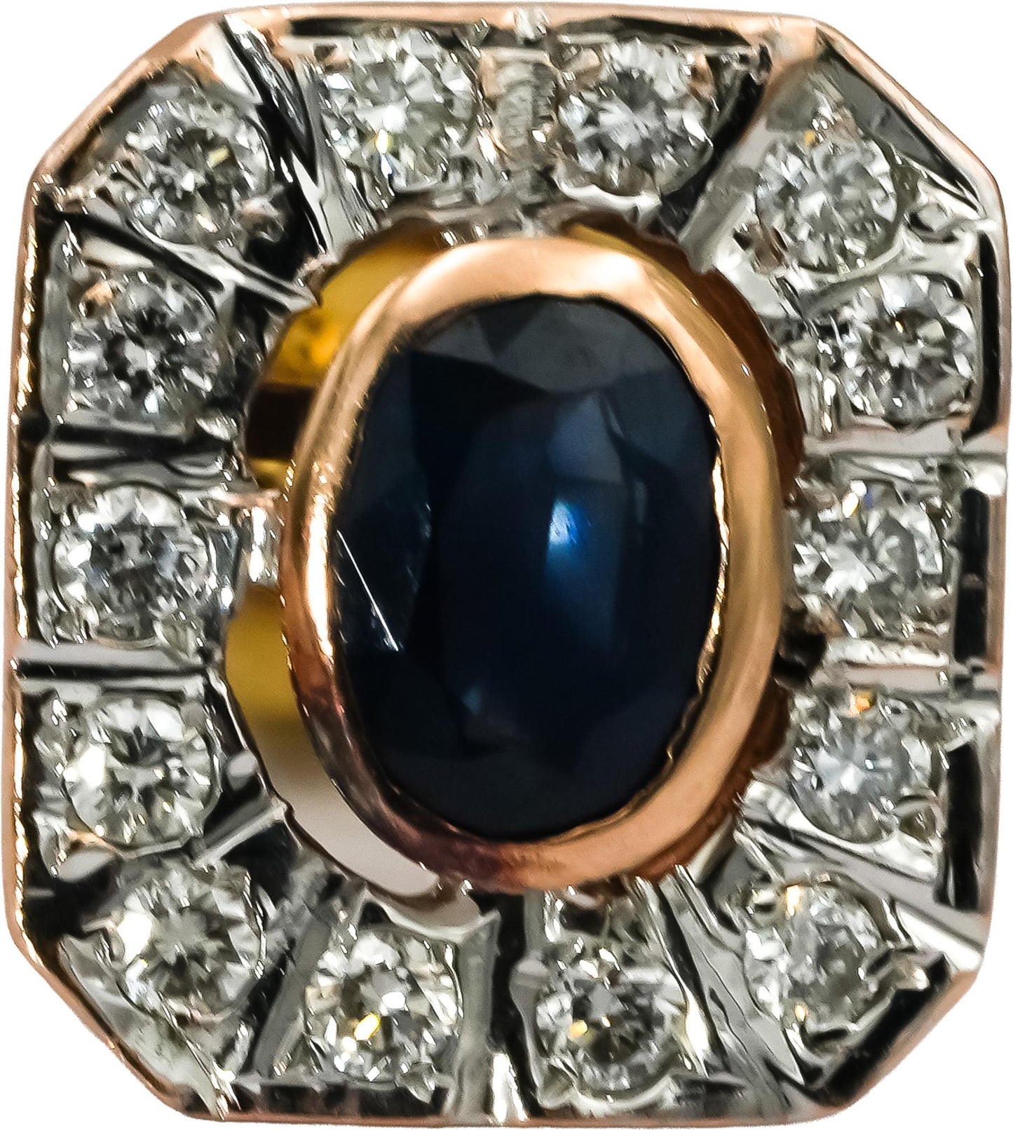 14k Rose & Yellow Gold Diamond and Sapphire Stud Earrings 1.75CT