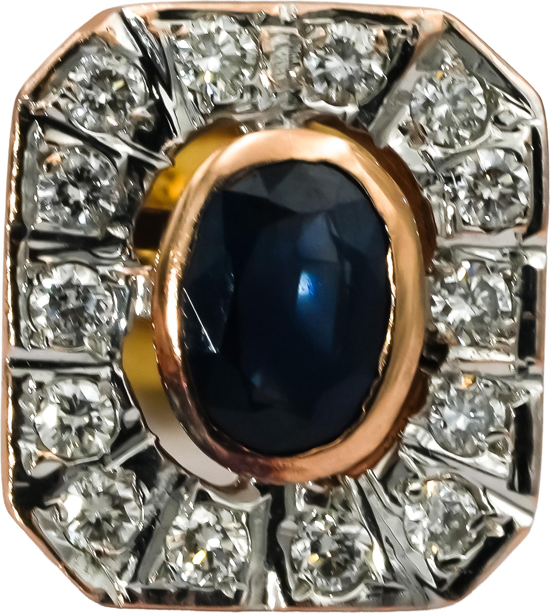 14k Rose & Yellow Gold Diamond and Sapphire Stud Earrings 1.75CT