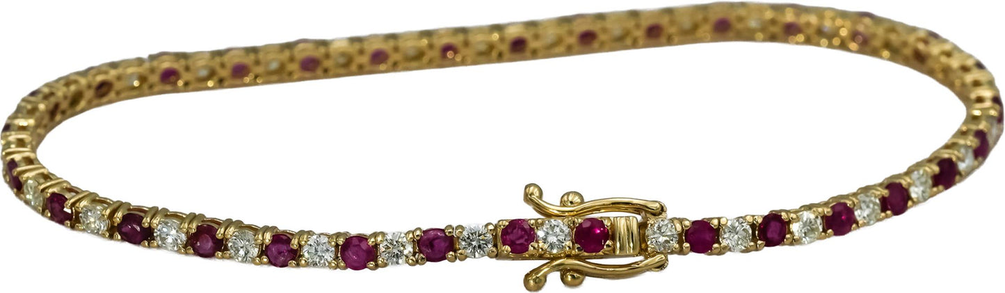 14k Yellow Gold VS Diamond and Ruby Tennis Bracelet 4.69CT