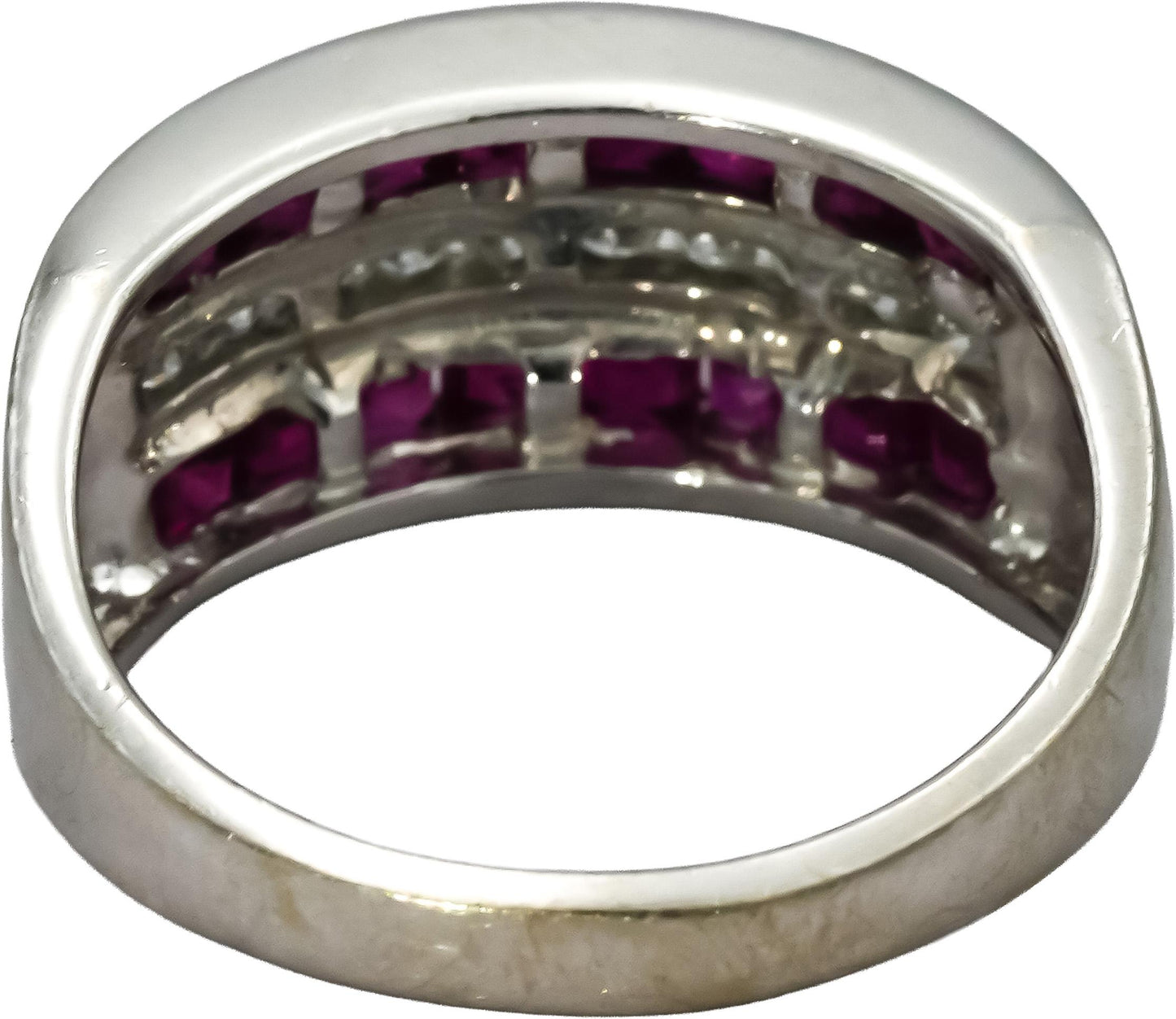 14k White Gold Diamond and Ruby Three Row Band Ring 1.0CT Size 6.75
