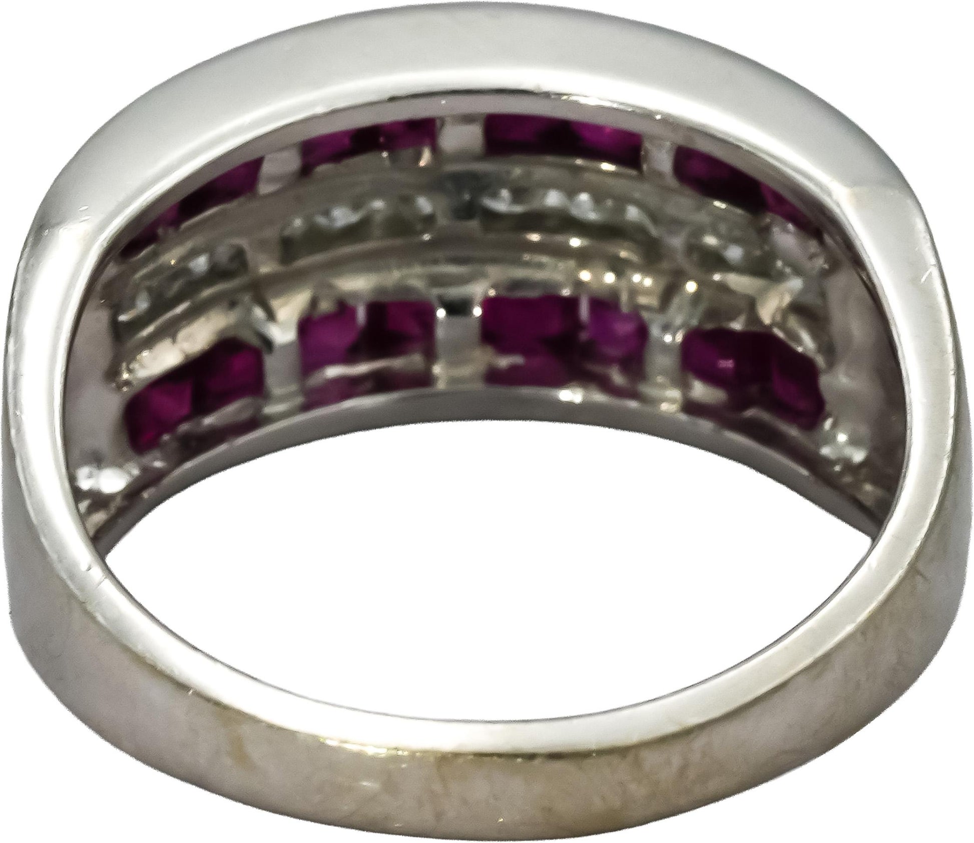 14k White Gold Diamond and Ruby Three Row Band Ring 1.0CT Size 6.75