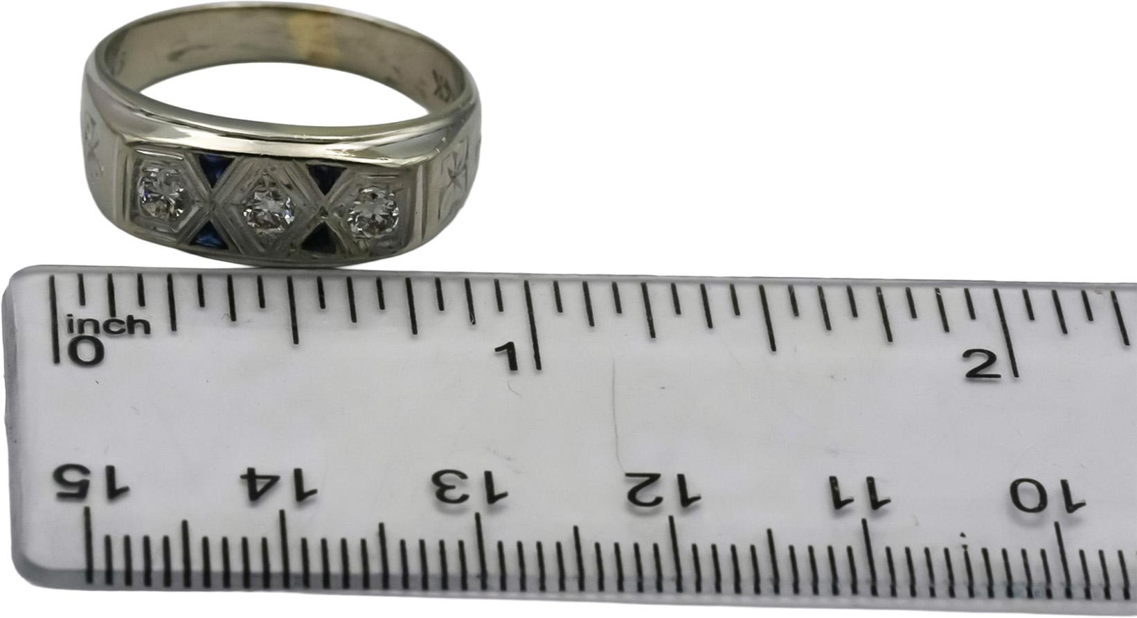 Vintage Antique 14k White Gold Diamond and Sapphire Band Ring 0.30CT Size 9.5
