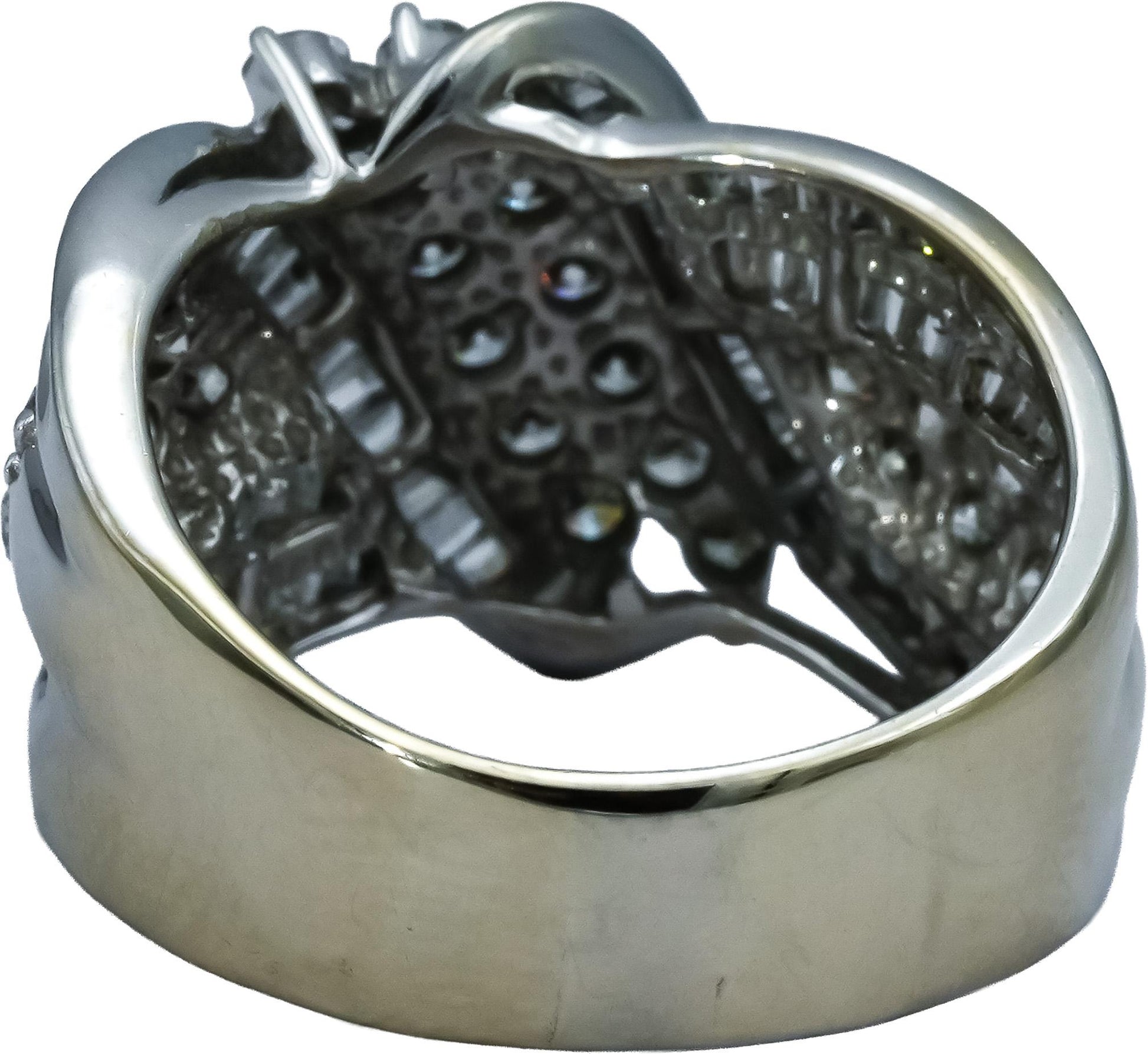 14k White Gold Round and Baguette Cut Diamond Crossover Ring 1.50CT Size 8.75