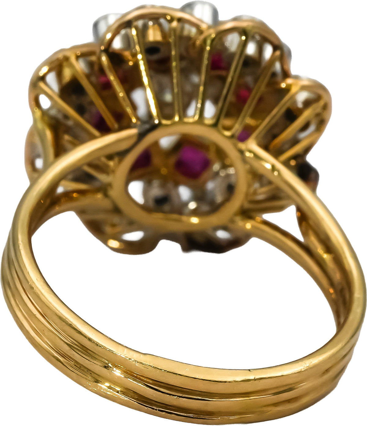 14k Yellow Gold Diamond and Ruby Cocktail Ring 1.0CT Size 9.25