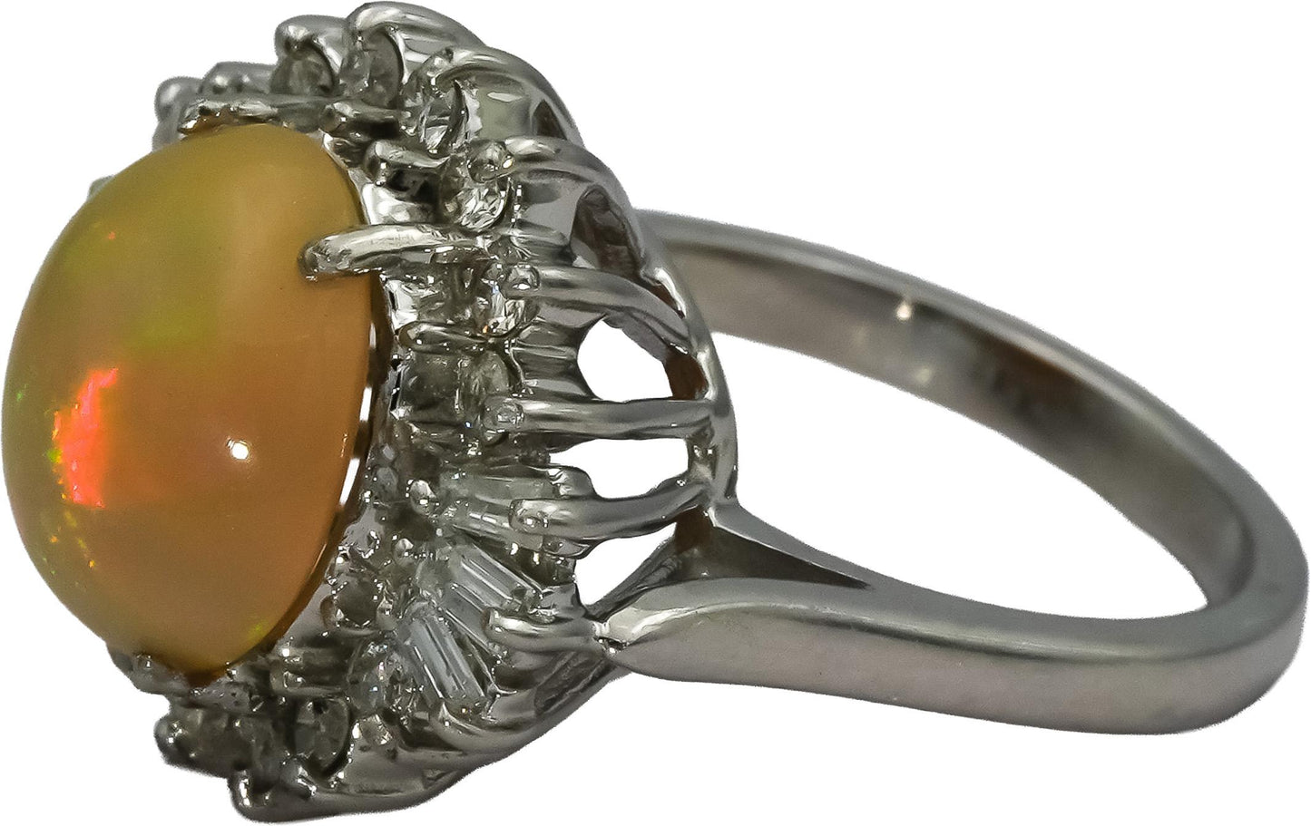 Platinum Diamond and Cabochon Opal Cocktail Ring 2.99CT Size 5