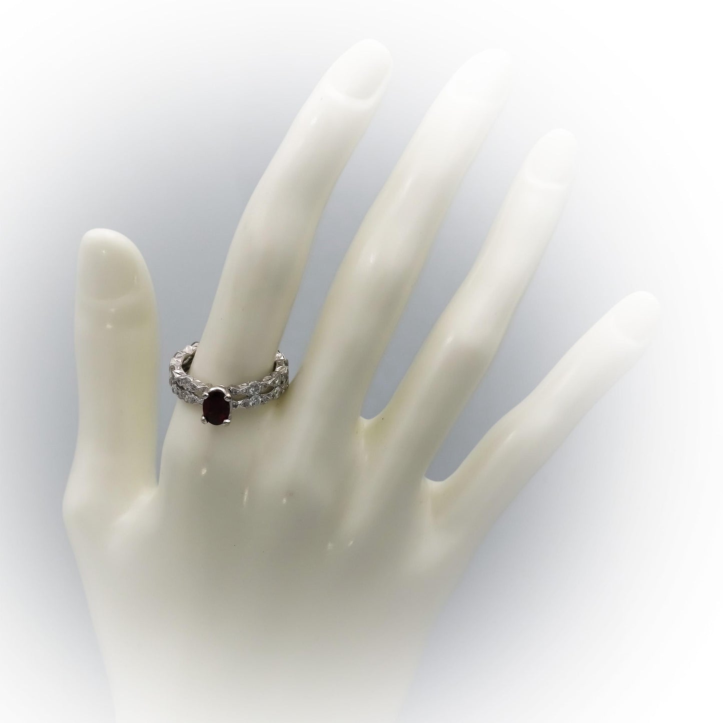 18k White Gold Diamond and Garnet Cocktail Ring 1.96CT Size 7.5