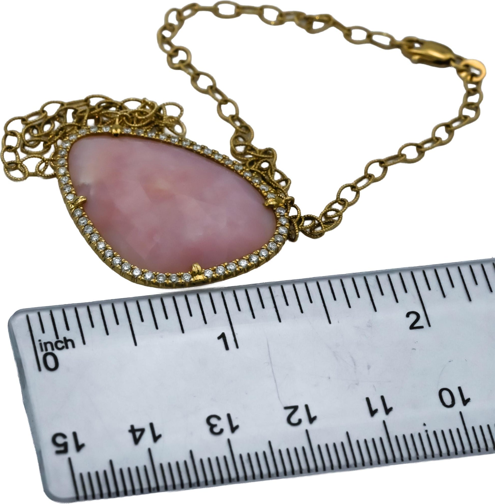 14k Yellow Gold Diamond and Natural Pink Stone Pendant Necklace 0.75CT
