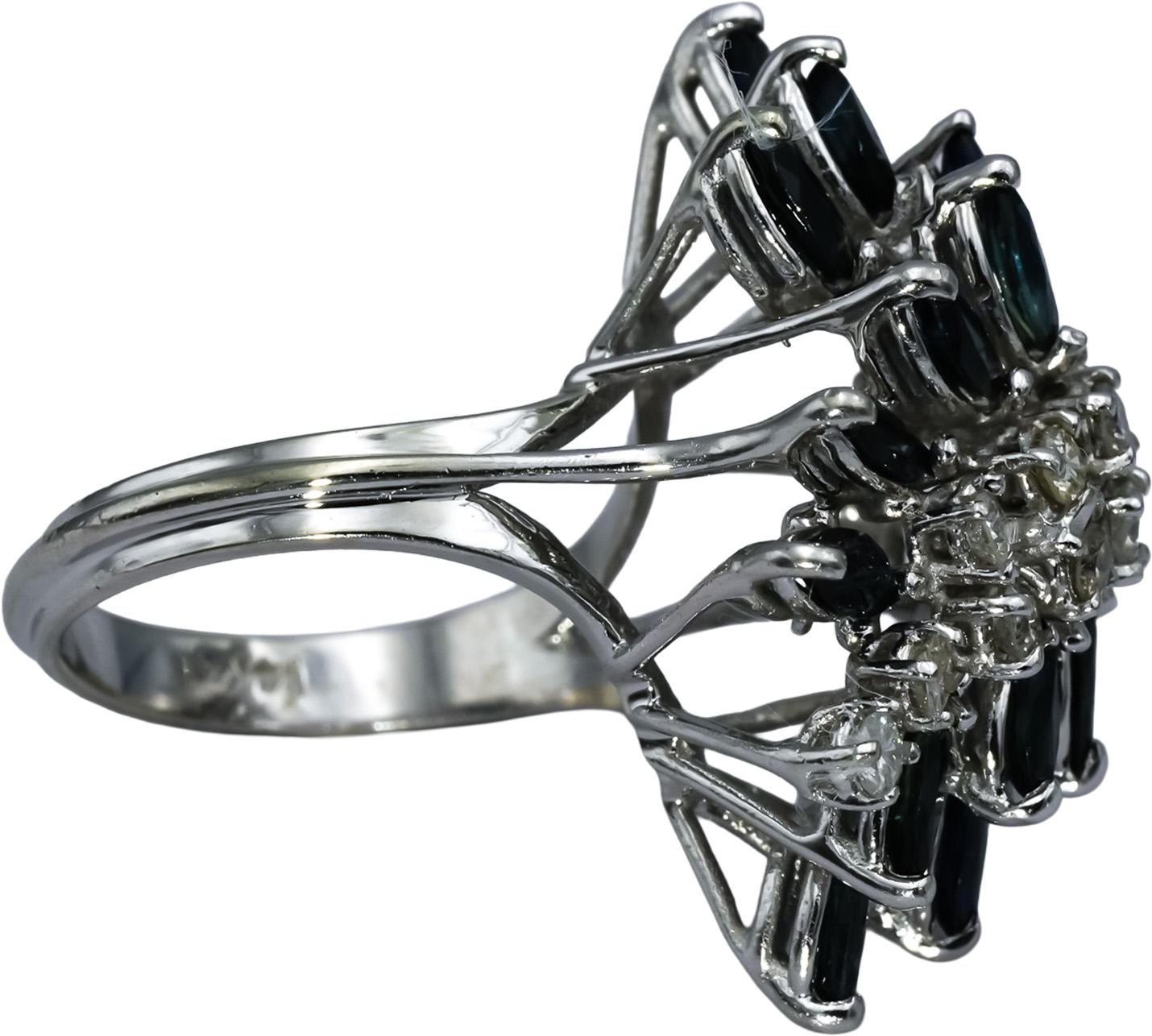 14k White Gold Diamond and Sapphire Cocktail Ring 3.0CT Size 6.5