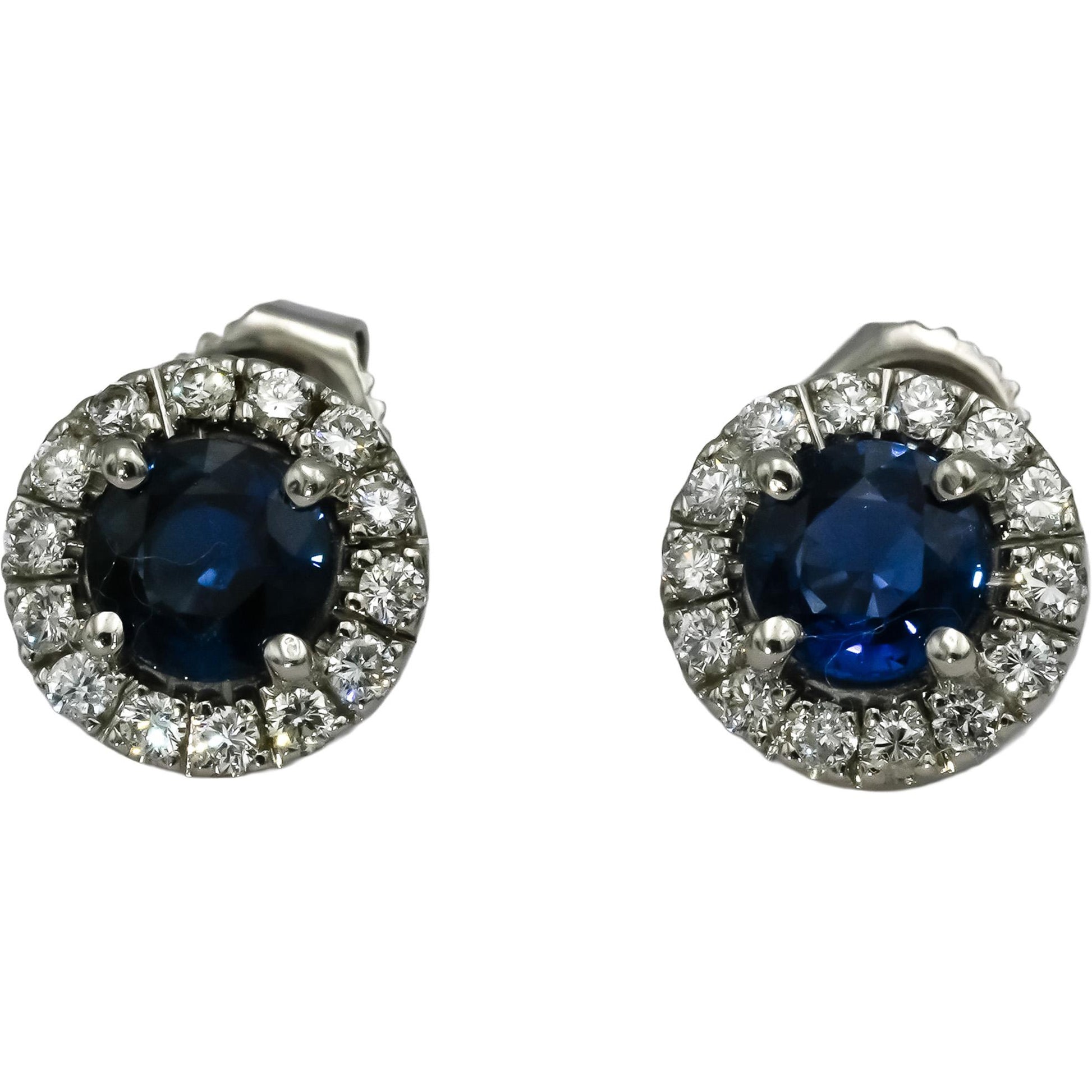 14k White Gold Diamond and Sapphire Halo Stud Earrings 1.75CT