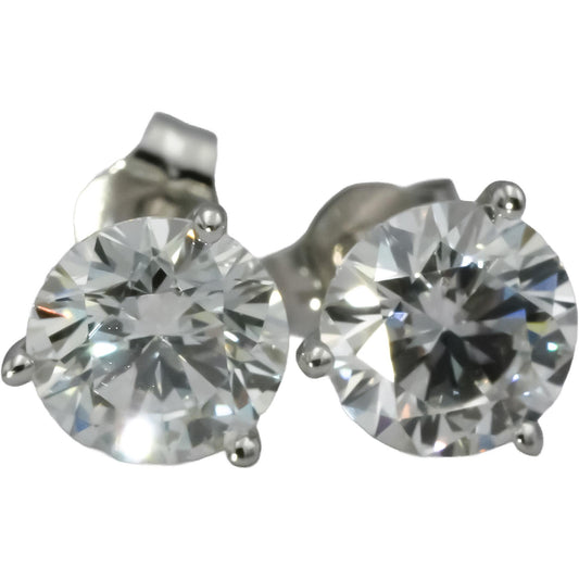 14k White Gold Round Lab-Grown Diamond Martini Setting Stud Earrings 2.01CT
