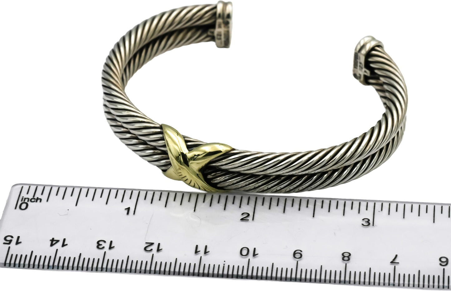 DAVID YURMAN Sterling Silver 14k Yellow Gold Crossover Cable Cuff Bracelet