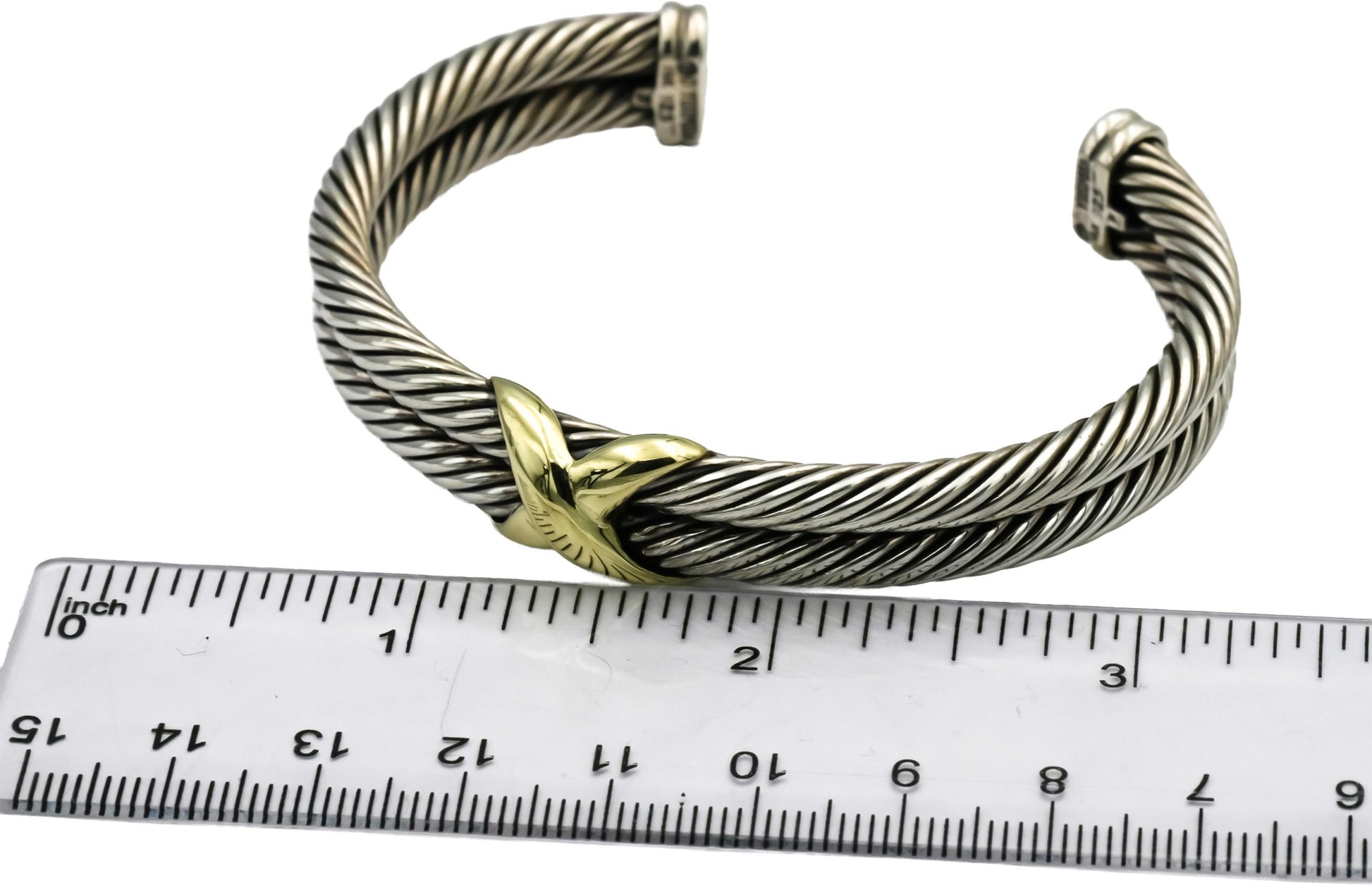DAVID YURMAN Sterling Silver 14k Yellow Gold Crossover Cable Cuff Bracelet