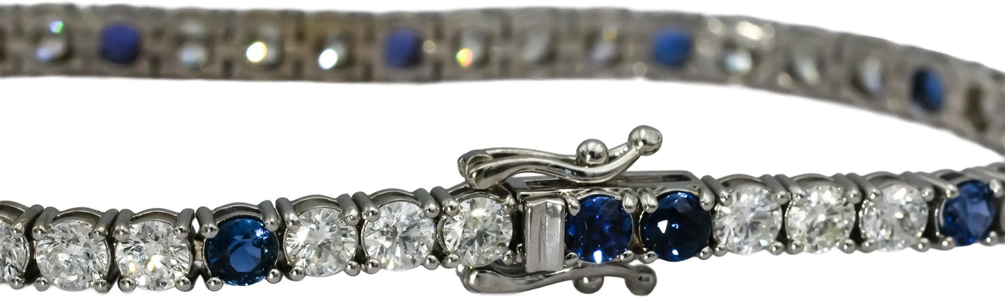 14k White Gold Diamond and Blue Sapphire Tennis Bracelet 8.83CT