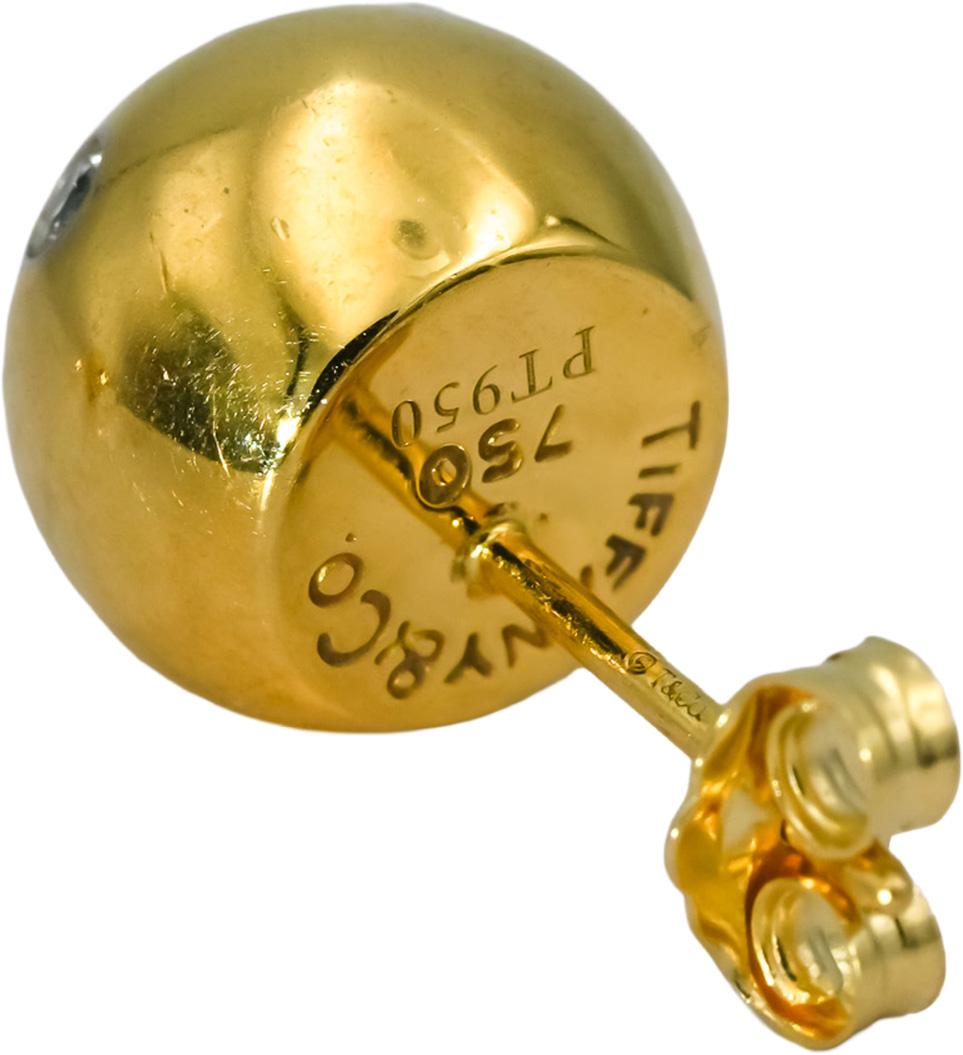 TIFFANY & CO. 18k Gold Platinum VS Diamond Dot Etoile Ball Stud Earrings 0.18CT