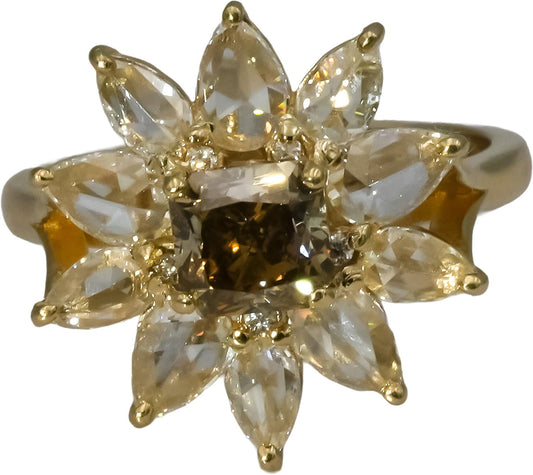 14k Yellow Gold VS Diamond Flower Cocktail Ring 2.31CT w/ 1.17CT Size 6