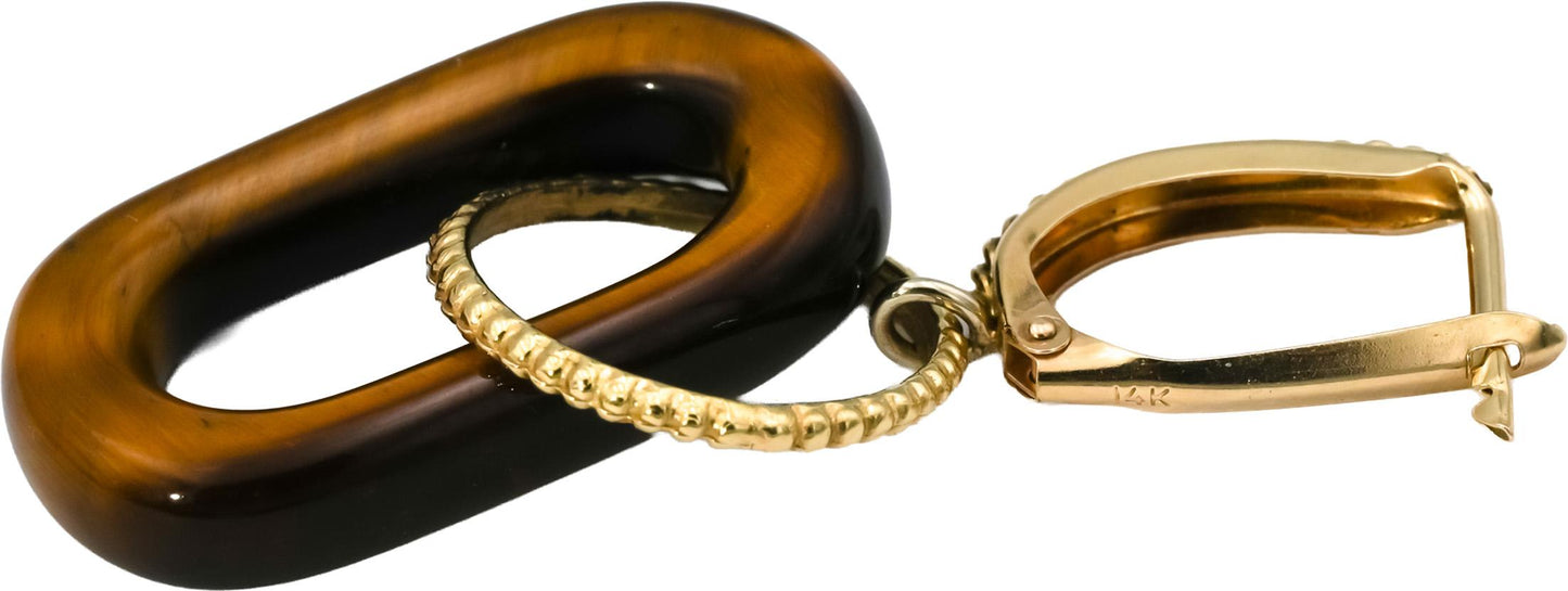 14k Yellow Gold Tiger's Eye Drop Dangle Earrings