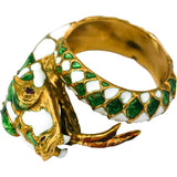Vintage Antique 18k Yellow Gold White and Green Enamel Snake Ring 7