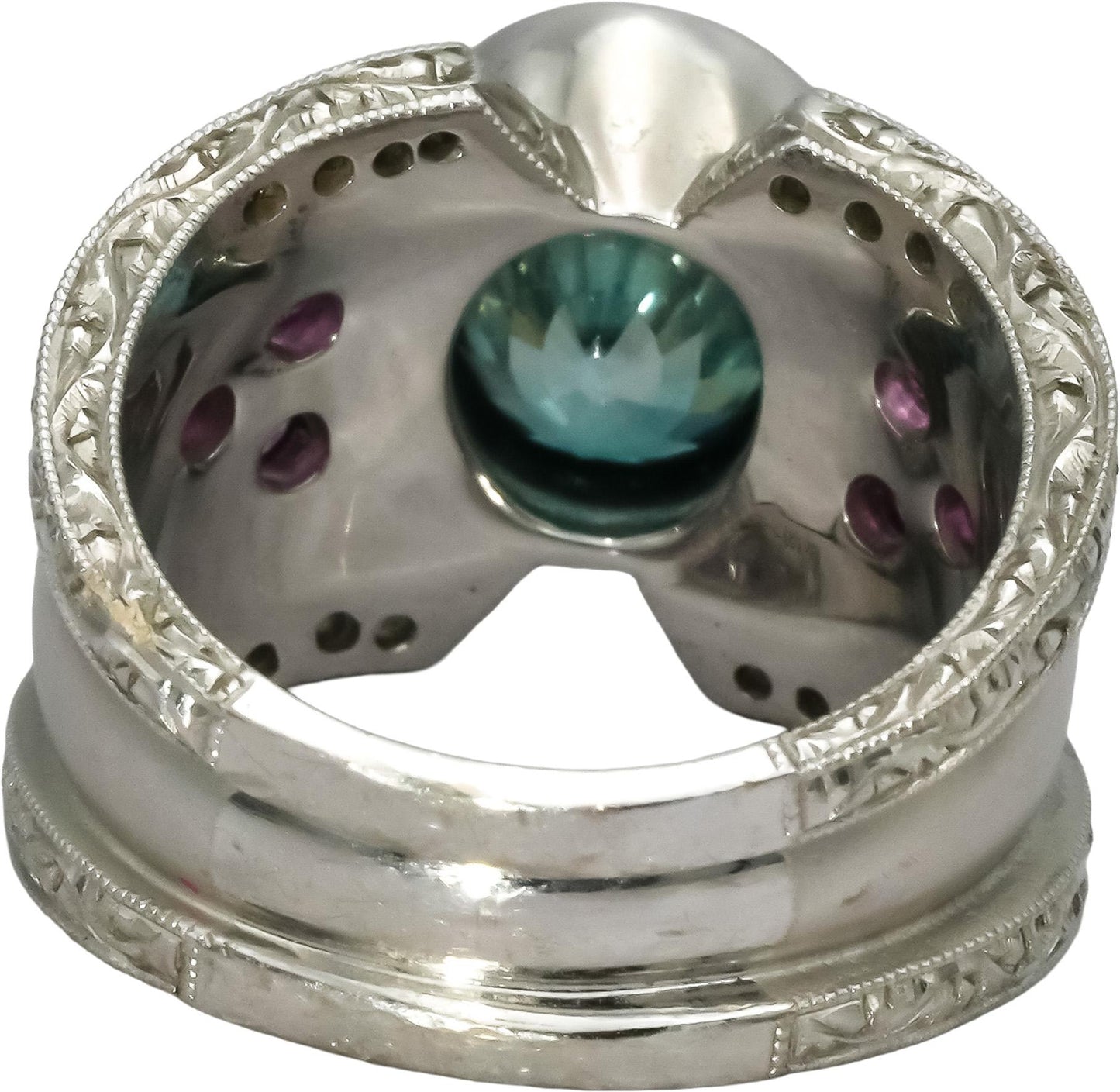 18k White Gold Diamond Blue & Pink Sapphire Cocktail Ring 5.25CT Size 7.25