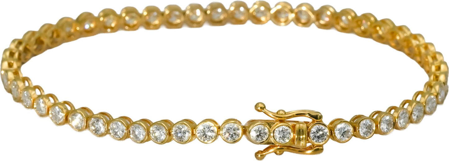 14k Yellow Gold VS Round Bezel Set Diamond Tennis Bracelet 4.36CT