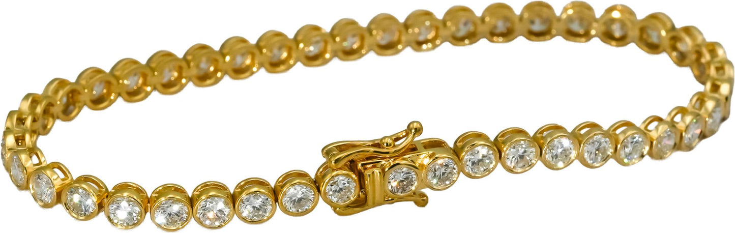 14k Yellow Gold VS Round Bezel Set Natural Diamond Tennis Bracelet 6.06CT