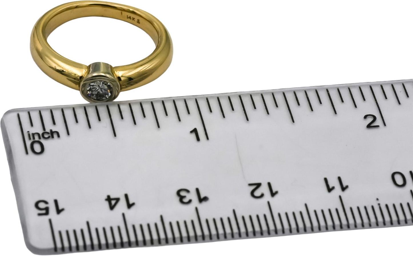 14k Yellow Gold Round Bezel Set Diamond Solitaire Ring .25CT Size 5.5