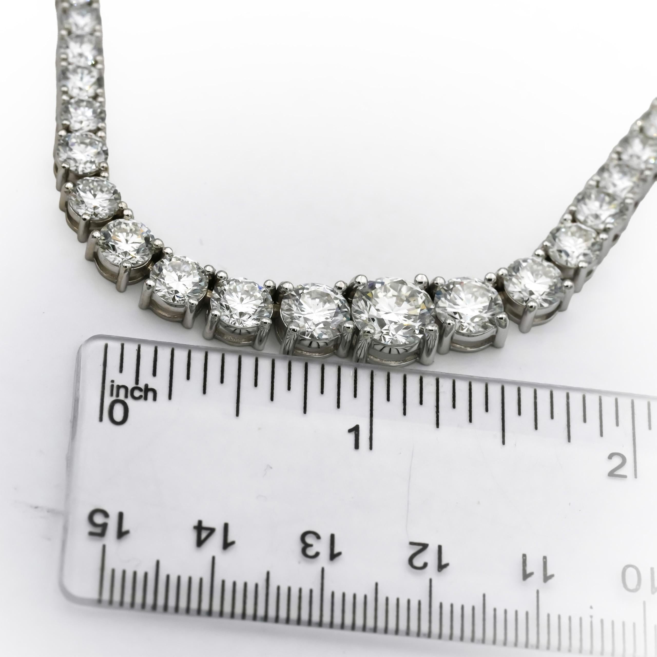 14k White Gold VS Round Lab-Grown Diamond Graduated Riviera Necklace 29.47CT