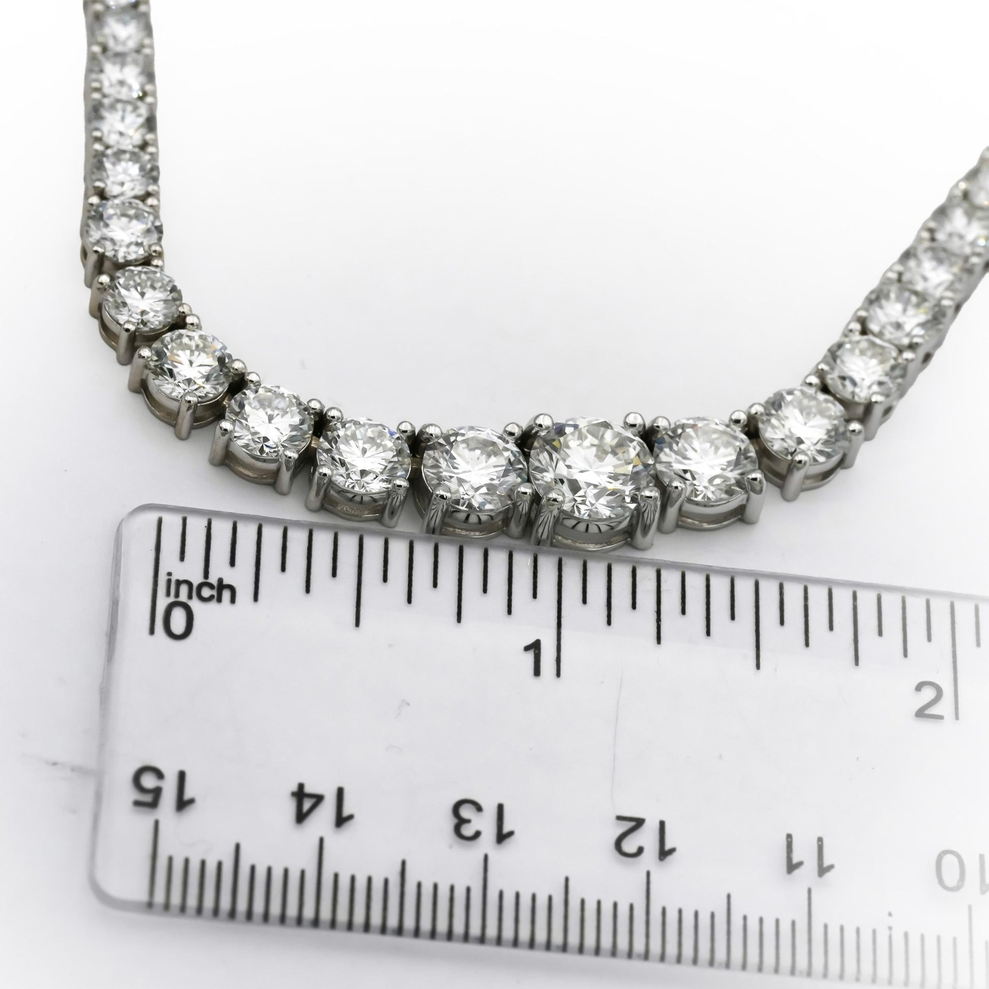 14k White Gold VS Round Lab-Grown Diamond Graduated Riviera Necklace 29.47CT