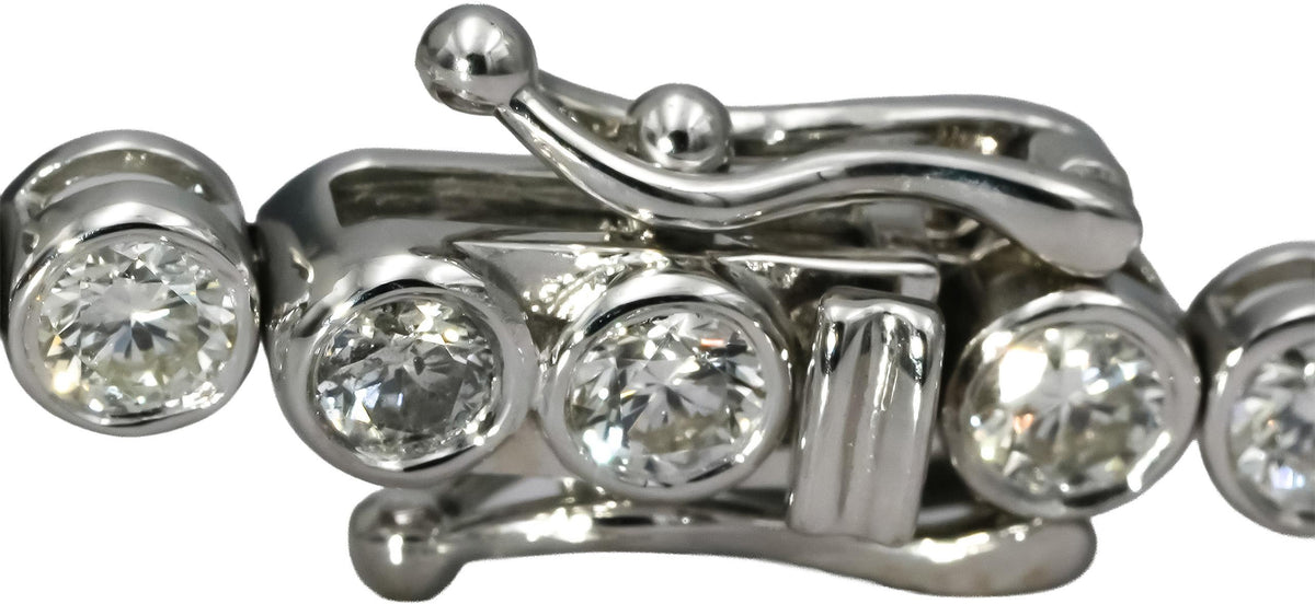 14k White Gold VS Round Bezel Set Diamond Tennis Bracelet 4.36CT