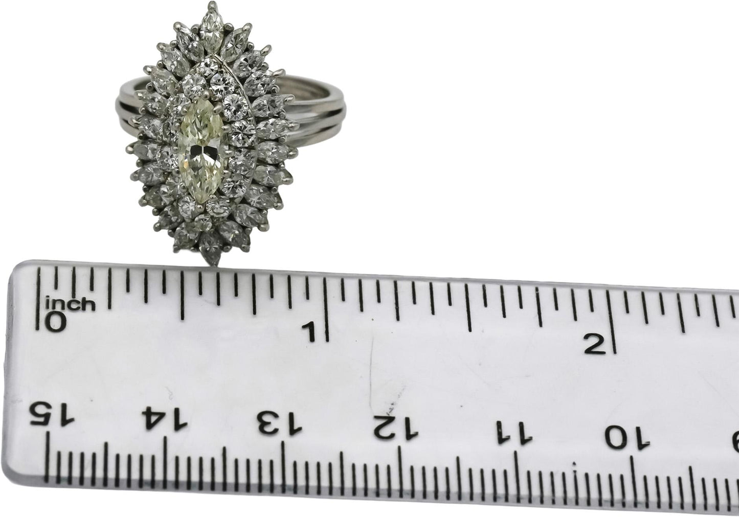 Vintage Platinum VS Marquise & Round Diamond Cocktail Ring 2.50CT Size 7