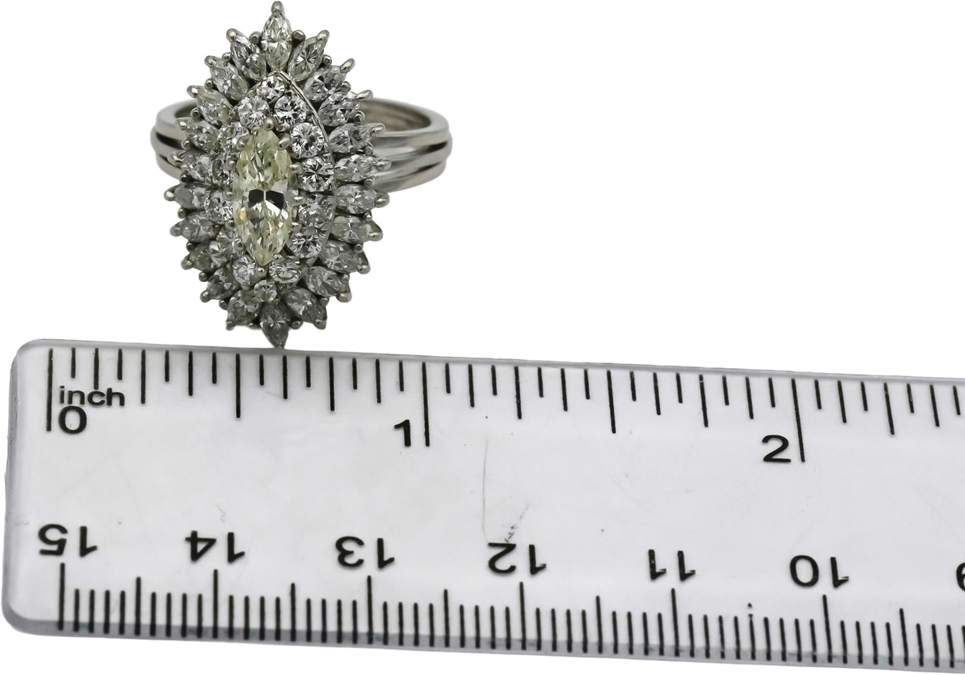Vintage Platinum VS Marquise & Round Diamond Cocktail Ring 2.50CT Size 7
