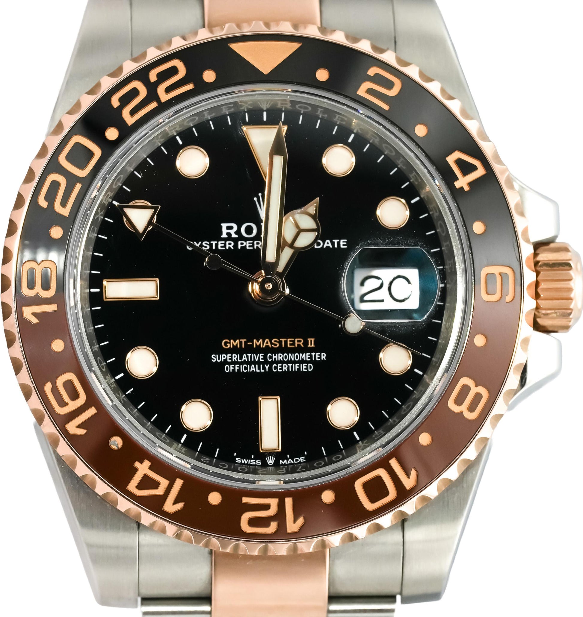 ROLEX 18k Rose Gold Stainless Steel GMT-Master II "Root Beer" Watch 126711CHNR