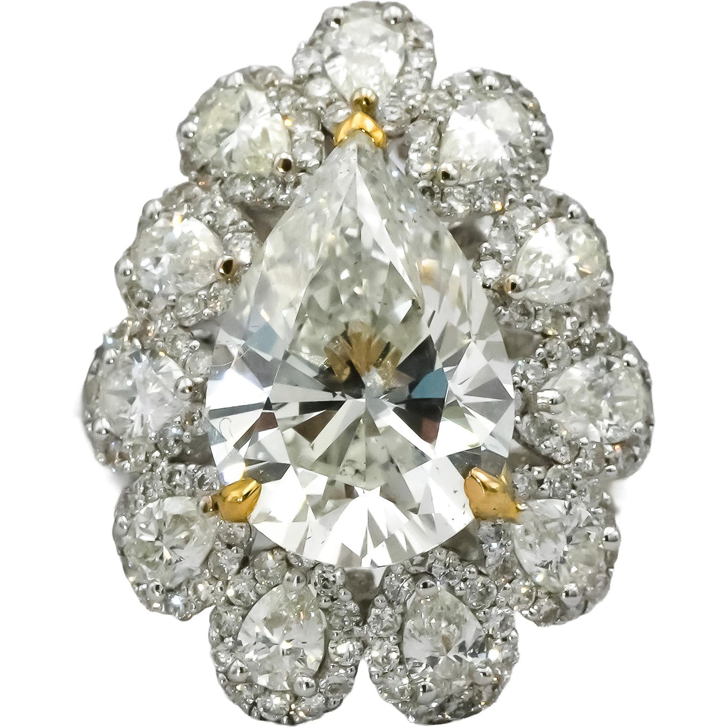 GIA 18k Two Tone Gold SI1/H Pear Cut Diamond Engagement Ring 3.03CT Size 6.25