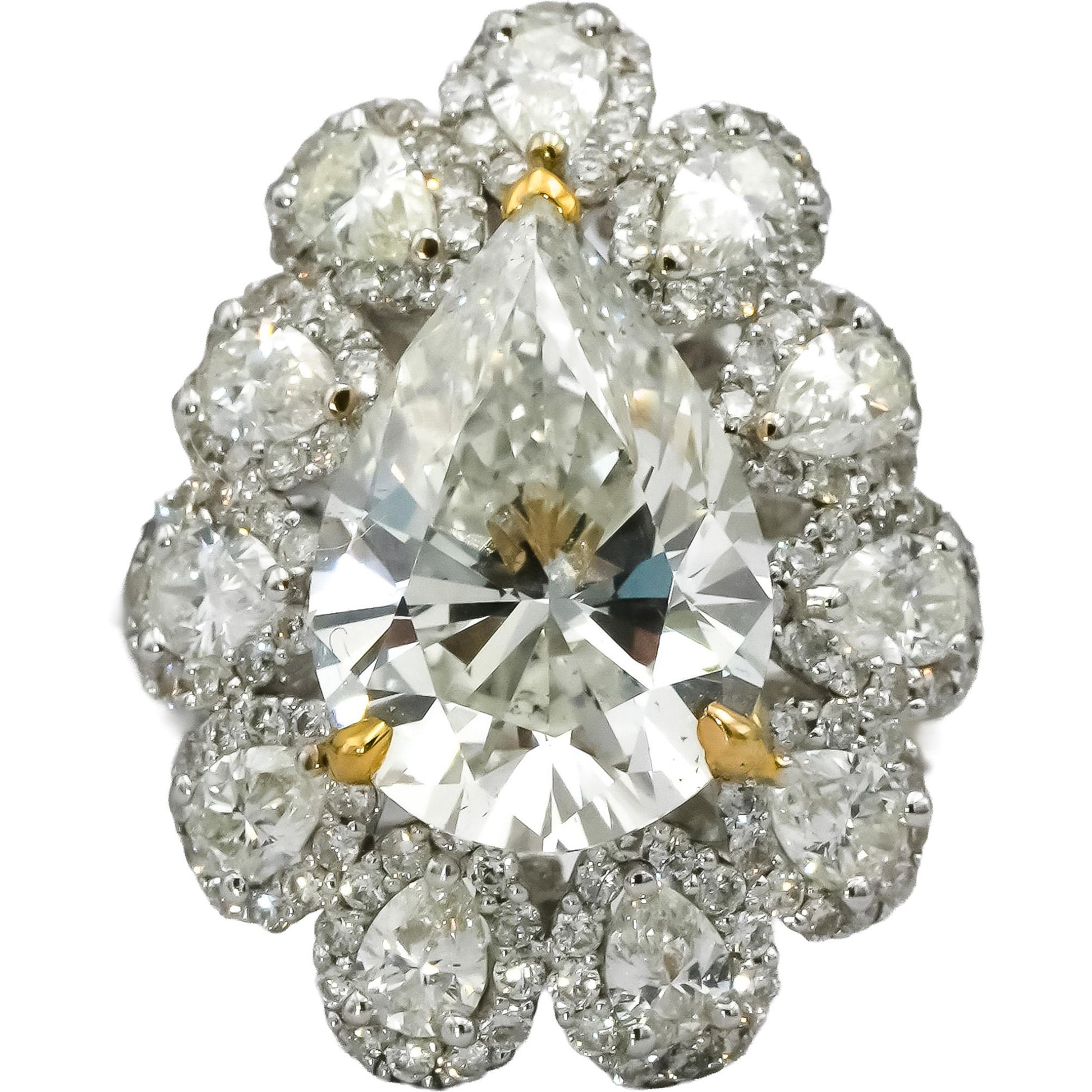 GIA 18k Two Tone Gold SI1/H Pear Cut Diamond Engagement Ring 3.03CT Size 6.25