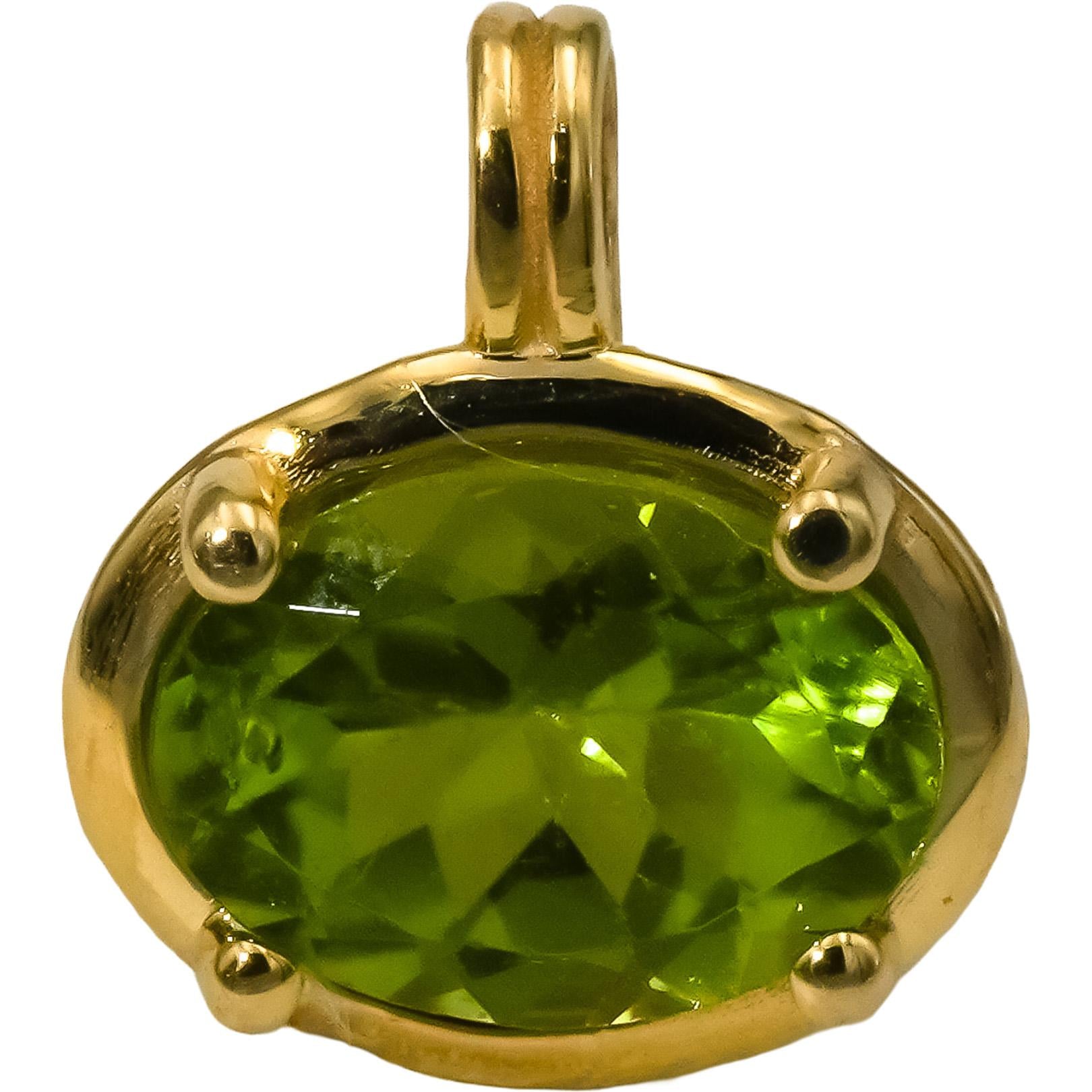 14k Yellow Gold Oval Cut Peridot Solitaire Pendant 0.58CT