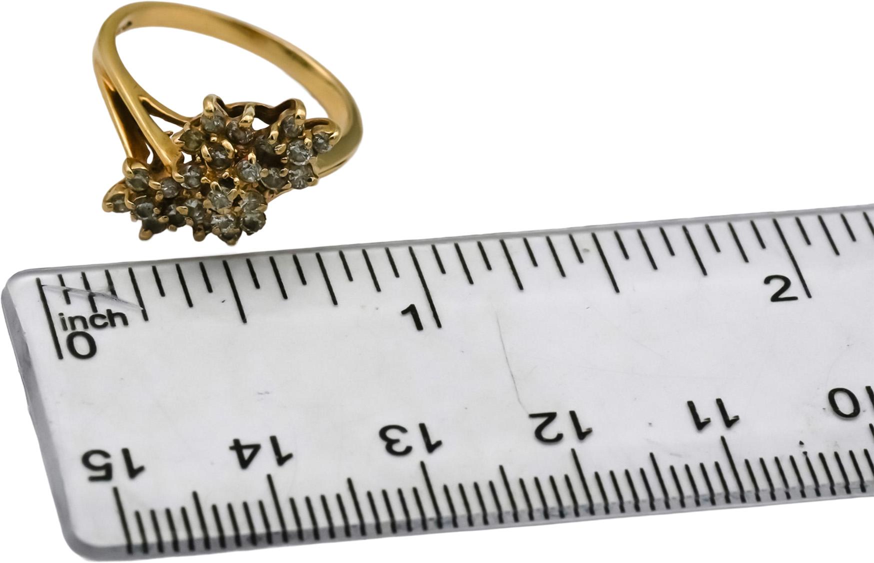 14k Yellow Gold Round Diamond Cluster Cocktail Ring 0.33CT Size 6