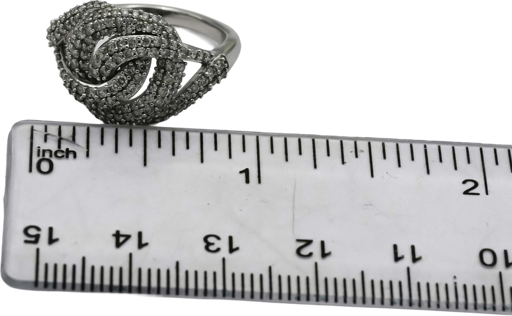 10k White Gold Round Diamond Cluster Twist Knot Ring 1.0CT Size 7