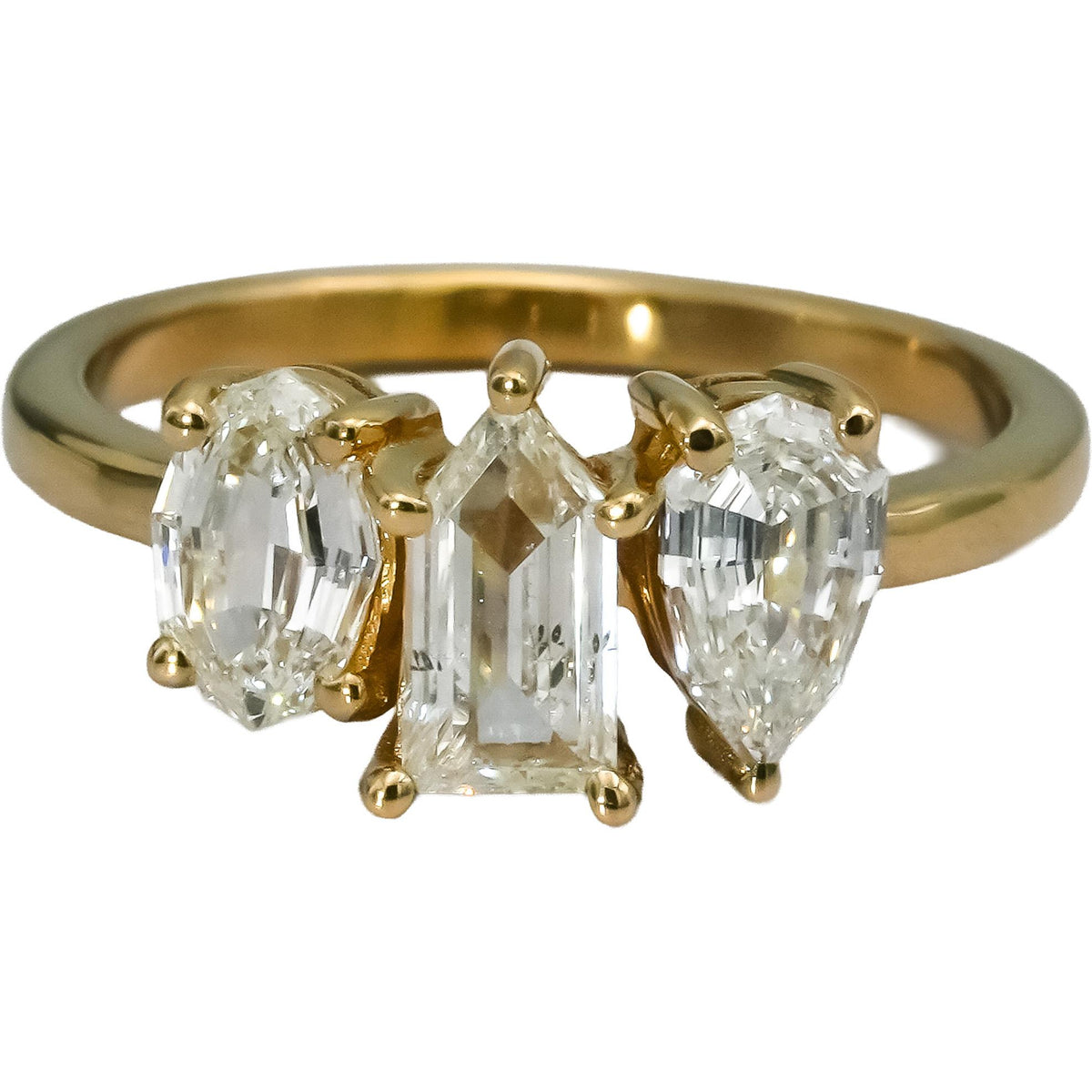 18k Yellow Gold Mixed Cut Natural Diamond Three Stone Ring 1.51CT Size 6.25