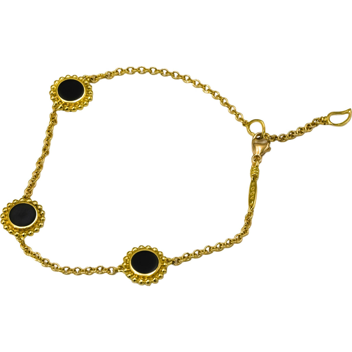 LAGOS 18k Yellow Gold Covet Three Station Round Onyx Bracelet