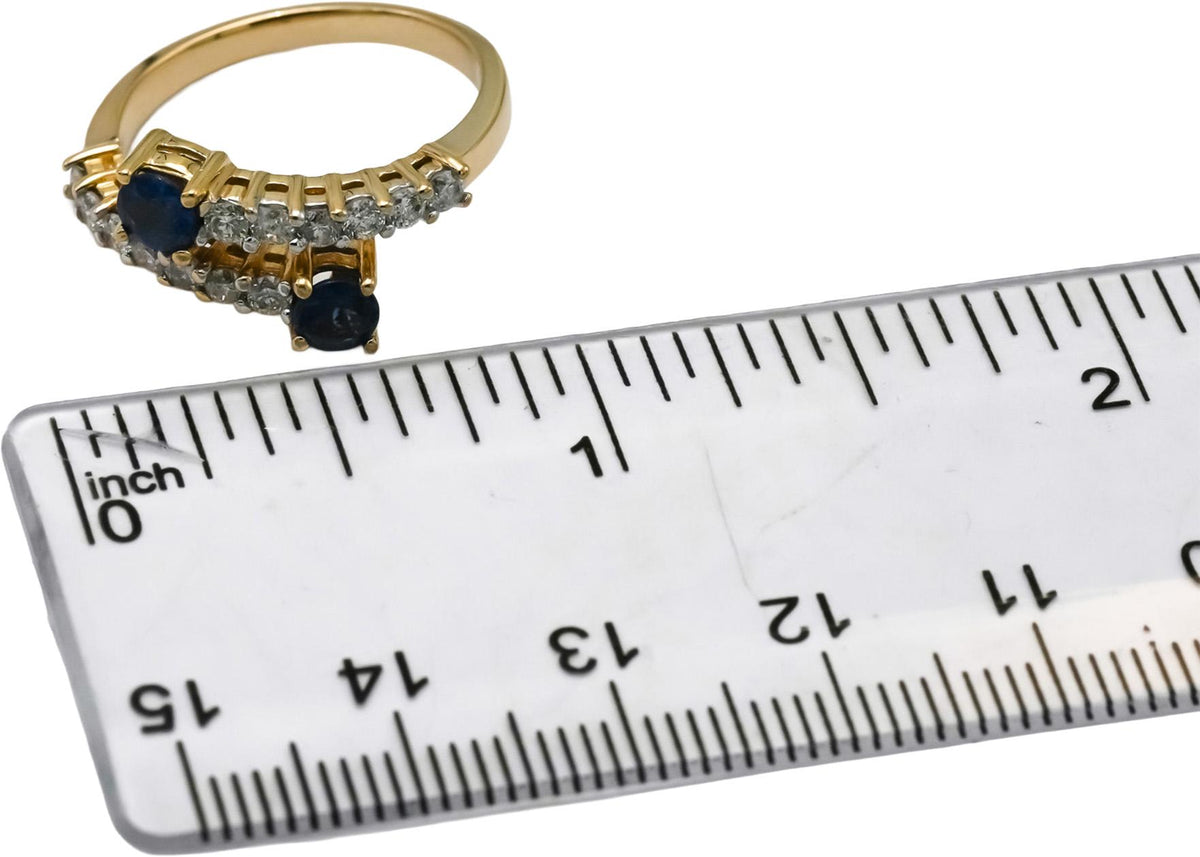 14k Yellow Gold Diamond and Sapphire Bypass Ring 1.15CT Size 6.75
