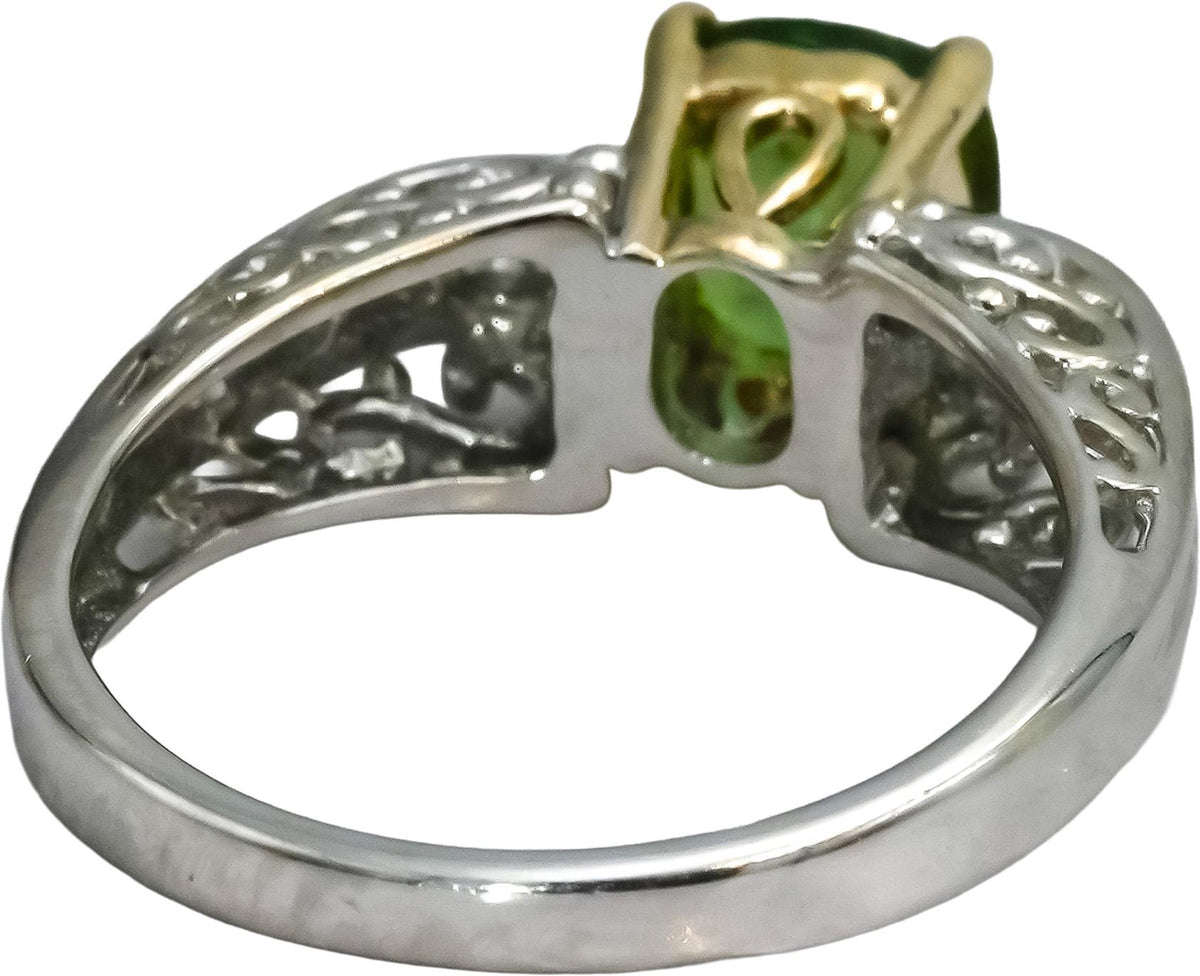 14k White Yellow Gold Diamond and Peridot Cocktail Ring 1.40CT Size 6.75