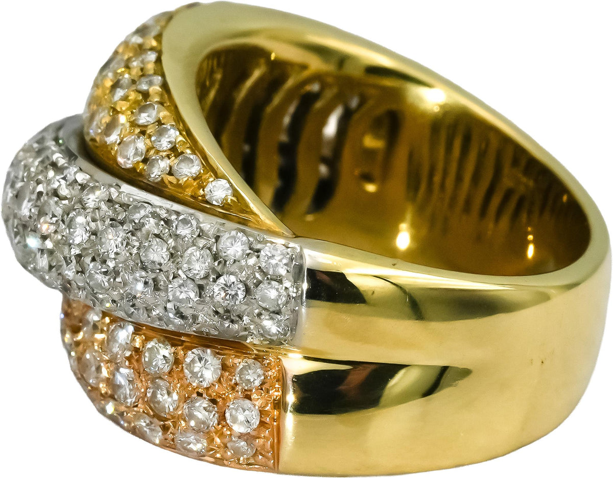 18k Yellow White Gold VS Round Diamond Pave Crossover Ring 3.0CT Size 7