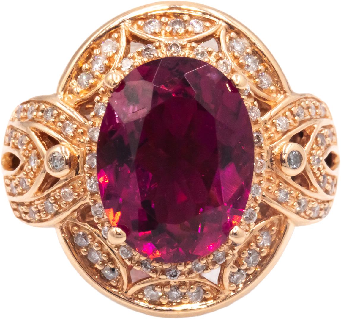 14k Yellow Gold Diamond and Pink Tourmaline Cocktail Ring 7.0CT Size 8