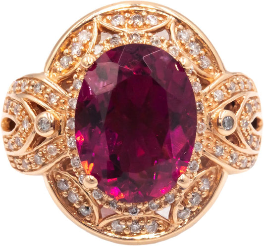 14k Yellow Gold Diamond and Pink Tourmaline Cocktail Ring 7.0CT Size 8