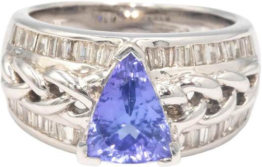 Designer 18k White Gold Diamond and Tanzanite Ring 2.25CT Size 6.25