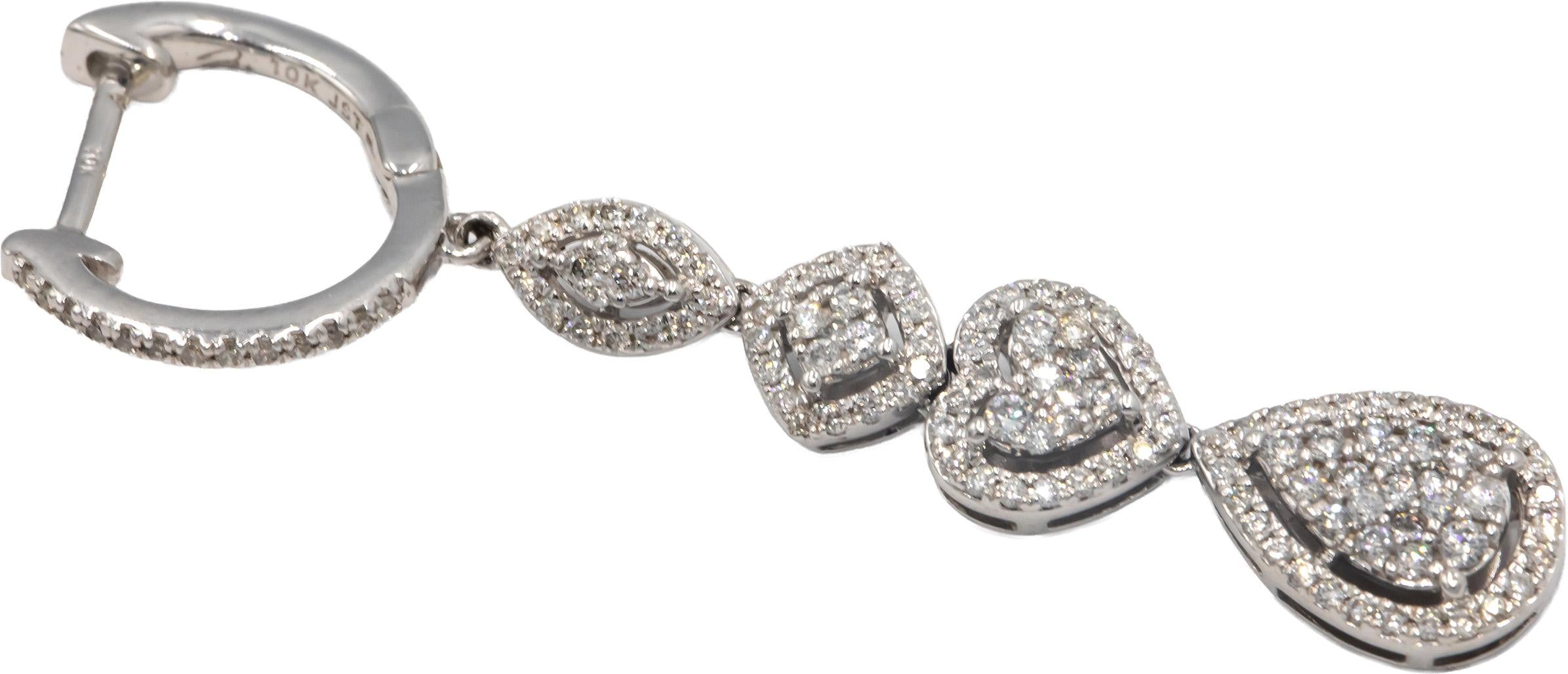 10k White Gold Round Diamond Cluster Drop Dangle Earrings 1.0CT