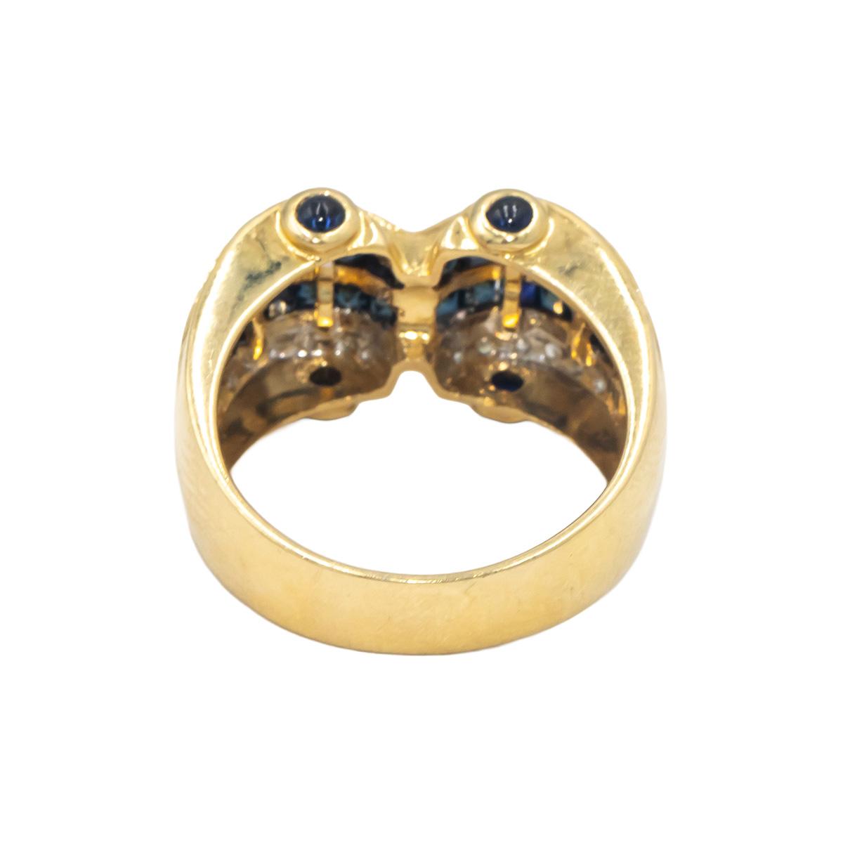 14k Yellow Gold Round Diamond and Square Sapphire Ring 0.62CT Size 6.5